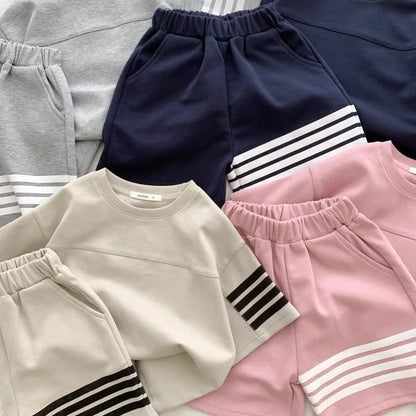 Kids Sportswear 2 Piece Set Korean Style Short Sleeve and Shorts Outfit for Boys and Girls