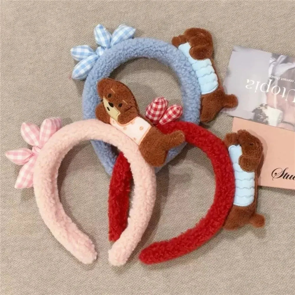 Sweet Hair Accessories Dachshund Hair Hoop Plaid Bow New Year Headwear Red Headband Moon Creative Cartoon Monkey Hairband Girls
