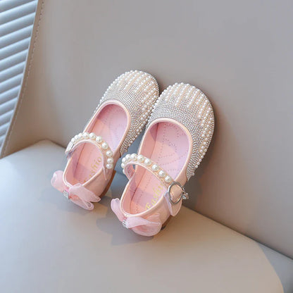 New Pearl Bowknot Elegant Kid's Princess Shoes Fashionable Sweet Children's Shoes