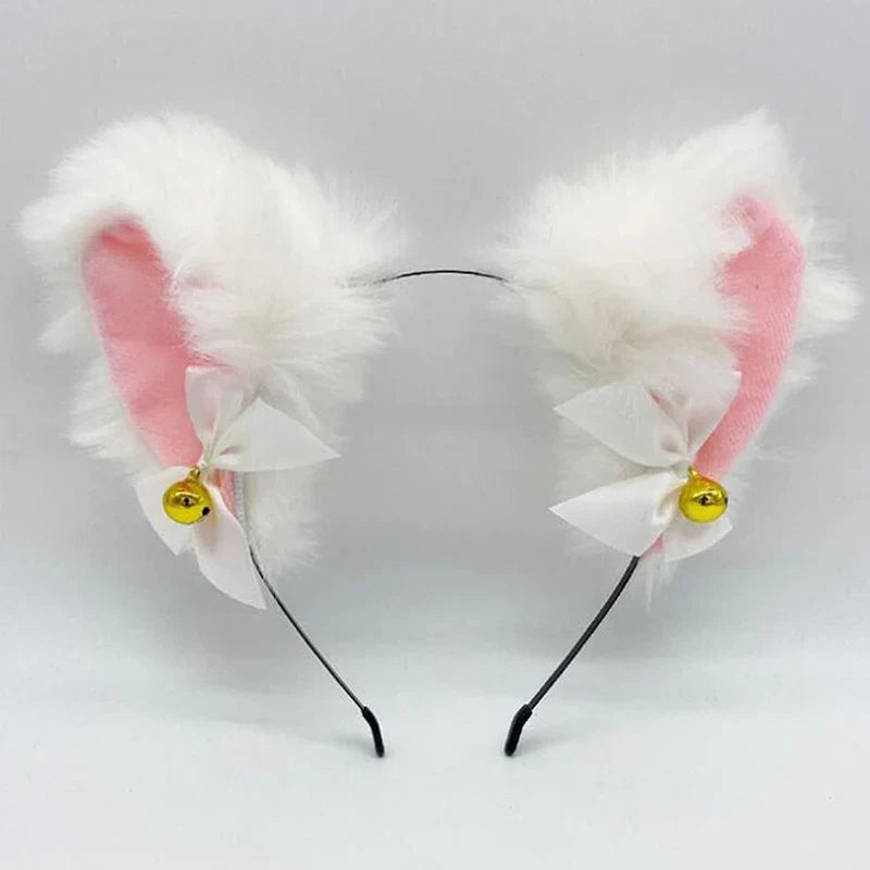 Girls Lace Bow Necklace Plush Bell Hairband Cosplay Masquerade-Party Costume Hair Accessories
