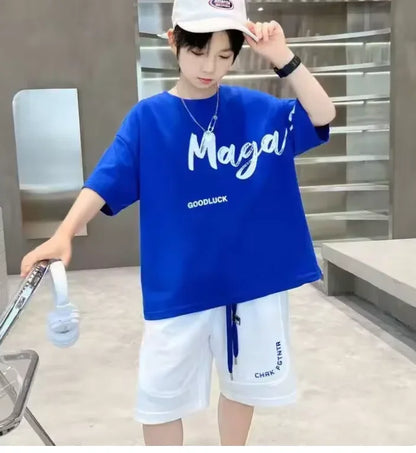 Korean Thin Sports Summer Two-Piece Set Boys Summer Set New Children's Summer Medium and Large Children's Boy