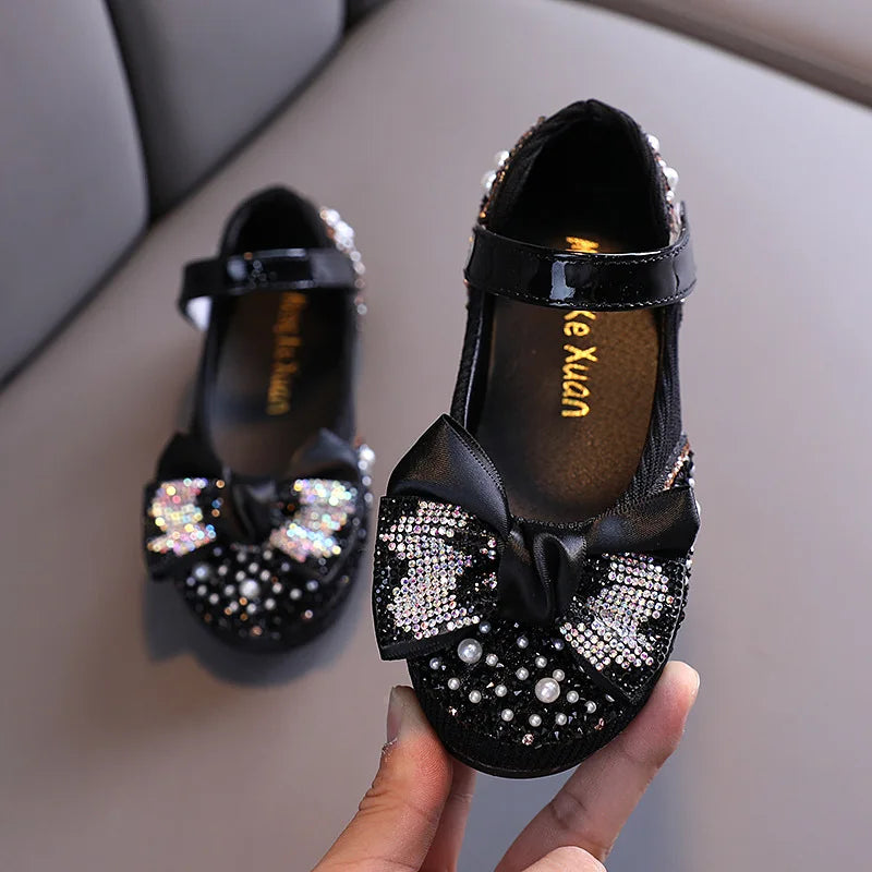Kids Girls Sandals Fashion Sequins Rhinestone Bow Girls Princess Baby Girl Shoes Children Flat Sandals Size 21-36