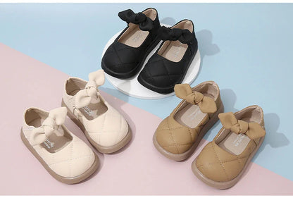 Children's Leather Shoes Non-slip Soft Bottom Kids Mary Jane Shoes Fashion Solid Color Bowknot Girls School Causal Single Shoes