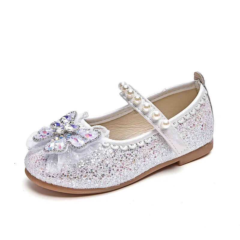 Bowtie Kids Leather Shoe Fashion Causal Sequins Children Causal Wedding Flat Shoes Autumn Girl Princess Shoes