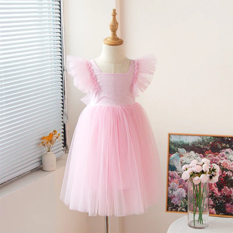 New Little Girls Party Dress for Princess Dress Solid Child Clothes Flower Girl Birthday Princess Dress for Kids