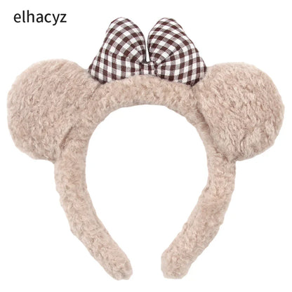 Mickey Mouse Disney Fashion Women Bow Bear Ear Plush Hair Band Cartoon Headband Female Sweet Cute Girls Hairband Hair Accessorie