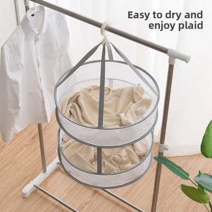 Foldable Hanging Dryer Basket - 1/2-Tier Mesh Drying Rack for Delicates, Baby Clothes & Towels, Space Saving Laundry Organizer