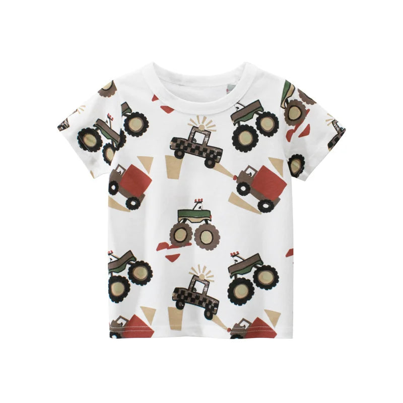 Jumping Meters Hot Selling Boys Girls Summer Baby T Shirts Short Sleeve Cartoon Cars  Toddler Tees Tops Boys Girls Clothing