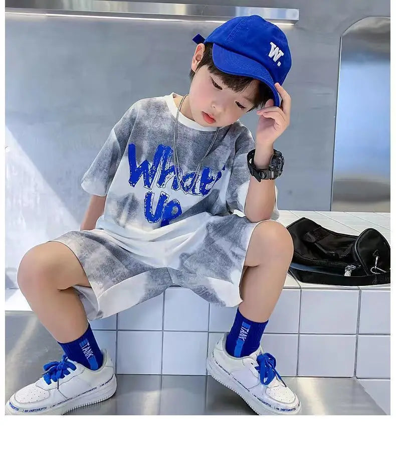 Teenage Boy Set kid clothing Suit Cotton Summer Outing Clothes Top Shorts 2PCS Clothing for Children's
