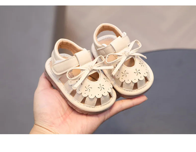 Baby Girl Sandals Summer Infant Shoes Outwear First Walkers Cute Sweet Close-toed Sandals For Girl Pink, Beige