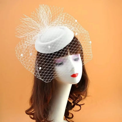 Retro Black Veil Small Top Hat Mesh Wool Felt Hats Bride Headpiece Hair Accessories