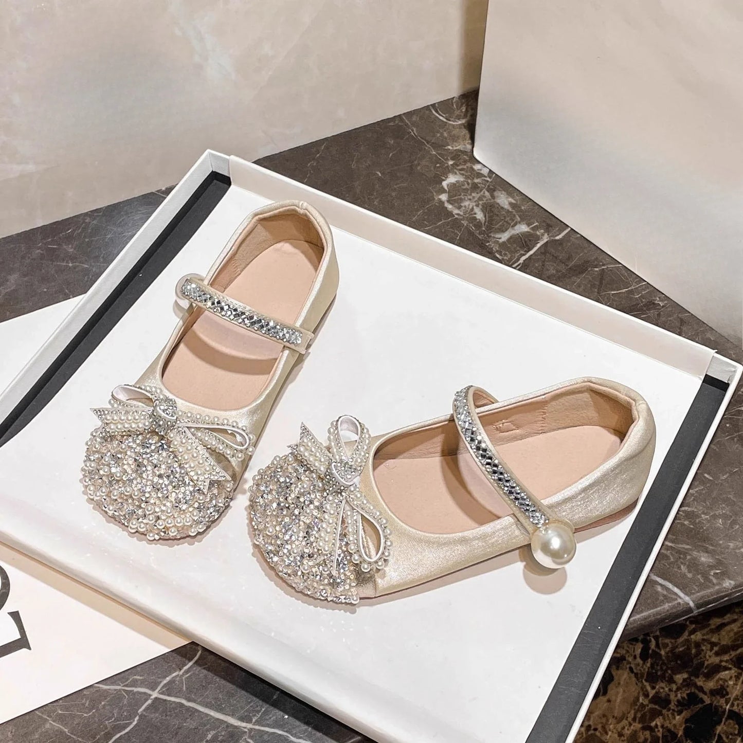 Girls Crystal Sparkle Princess Shoes Kids Fashion Leather Comfortable Party Performance Flats for Toddlers