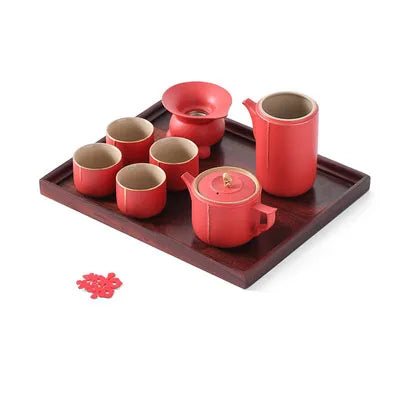 Traditional Chinese Tea Set, Porcelain Teapot, Stainless Steel, Tea Strainer, Cup, Bride and Groom Gifts, Traditional Red, Wed