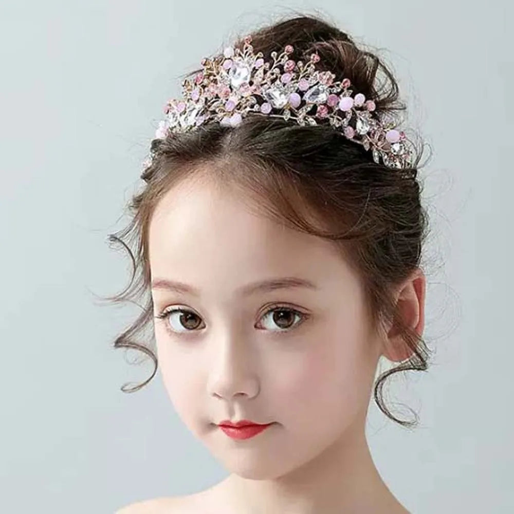 Ancient Vintage Pink Floral Crown Elegant Shiny Crown Hair Accessory Headwear Alloy Princess Rhinestone Tiara Photography Props