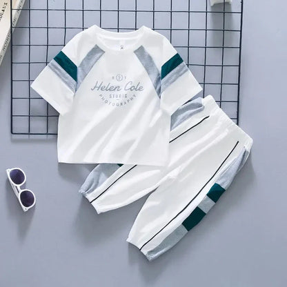 New Children's Cool Loose Fit Sportswear Korean Edition Baby Short Sleeve T-shirt 2 Pieces