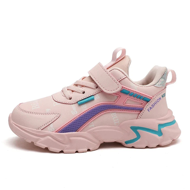 Children's Casual Pink Girls' Leather Shoes, Fashionable Lightweight Running Shoes for Teenagers and Students Aged 7-15, Children's Sports Shoes for Girls