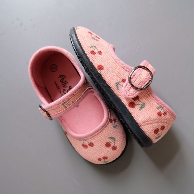 New Corduroy Floral Canvas Shoes Girls Square Mouth Indoor Shoes Soft Soled Non-slip Shoes