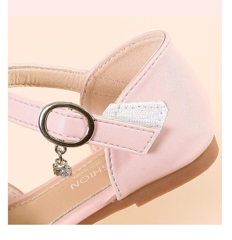 Girls' Princess Shoes Spring And Summer Sandals White Flat Dress Shoes Pearl Decoration For Kids And Teens