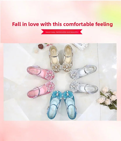 Children's Shoes  Princess Shoes Girl's Fashion Sandals Crystal Princess Shoes Blue Pink Silver