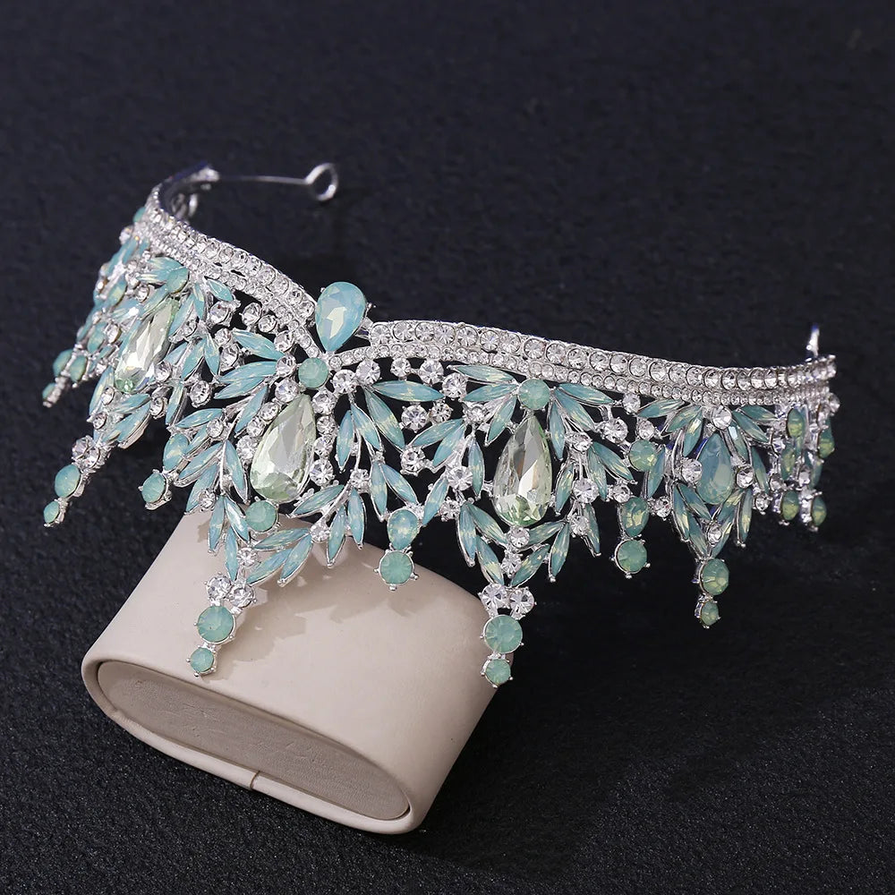 Luxury Big Water Drop Crystal Opal Tiara For Women Girls Wedding Bridal Birthday Party Crown Hair Dress Accessory