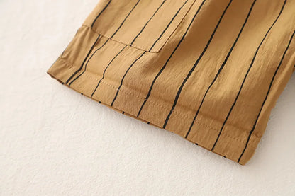 New Fashion Soft and Comfortable Children's Coffee Vertical Stripe Shirt Shorts Three-piece Set Kids Clothes Boys
