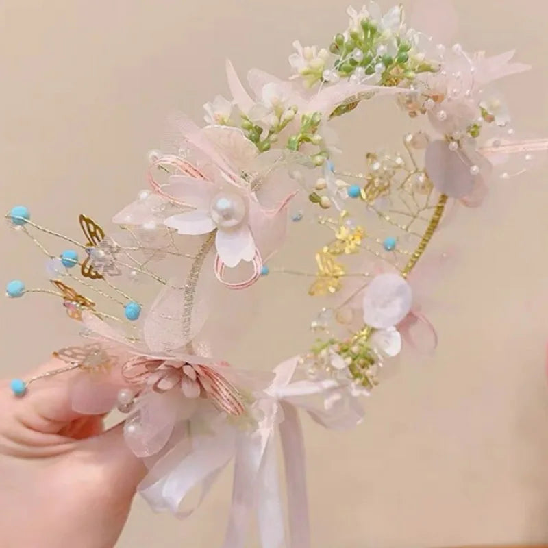 Sweet crowns for bouquets Headband For Kid  Forest Style Hairbands Girl butterfly flower crown Hair Band Flower headpiece