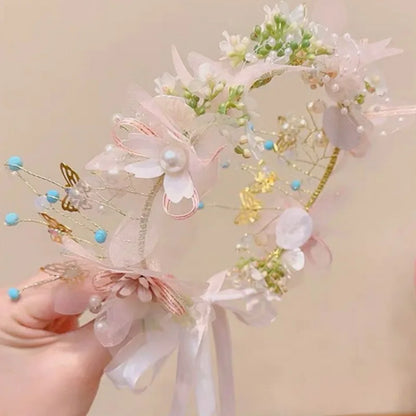 Sweet crowns for bouquets Headband For Kid  Forest Style Hairbands Girl butterfly flower crown Hair Band Flower headpiece