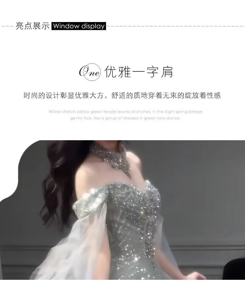 Evening Gown Dress For Women New High-end Light Luxury Niche Heavy Industry High-end Sense Elegant Temperament Host Dress