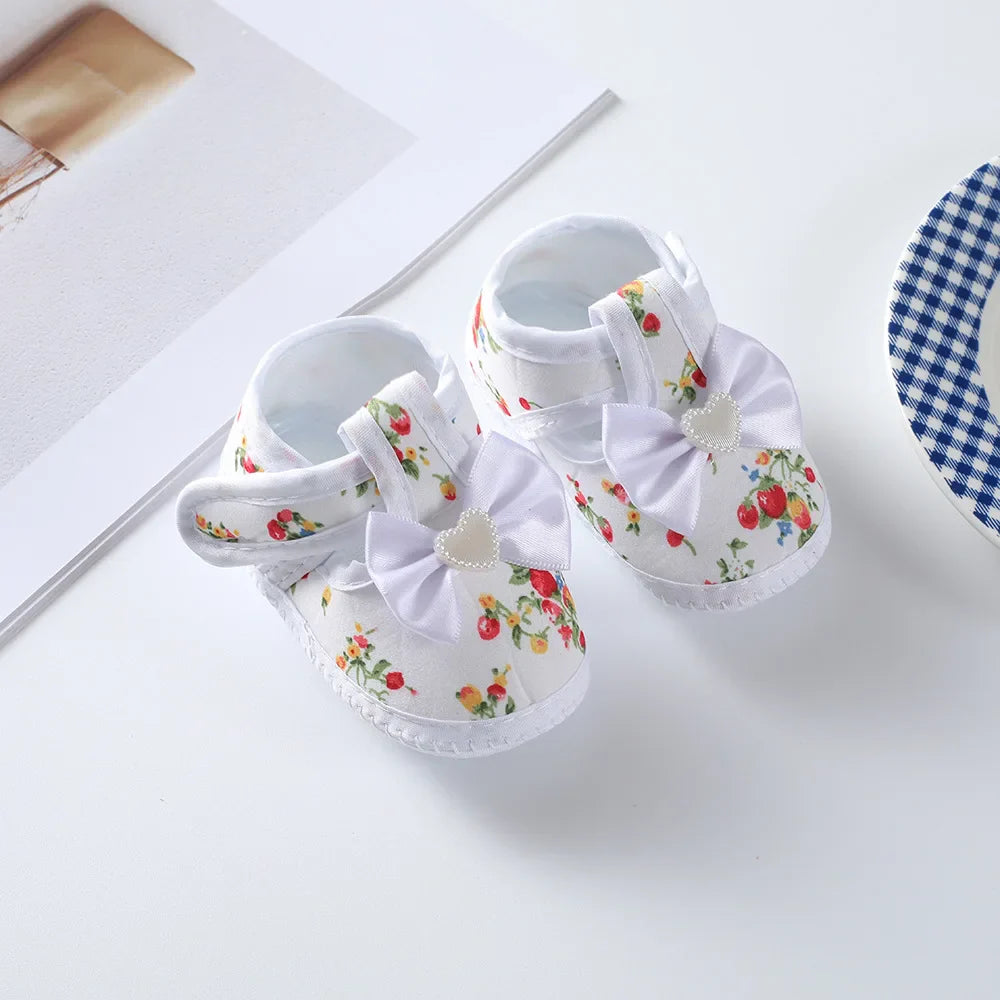Newborn Baby Boy Girls Shoes Spring Autumn Lovely Floral Embroidery Anti-Slip Sneaker Crib Shoes Soft Cotton Cute First Walkers
