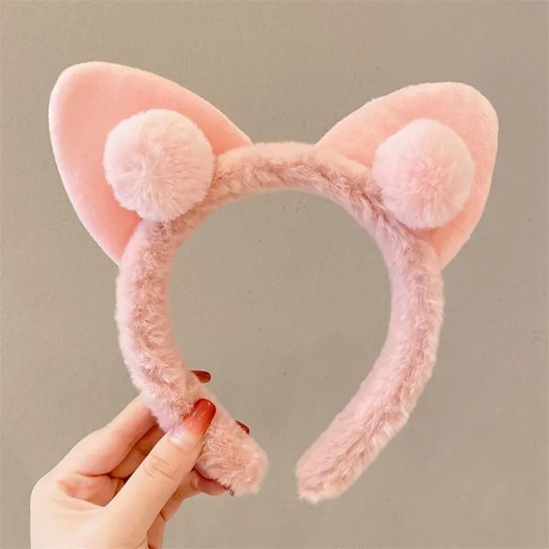 Hair Band Female Wash Face Cat Ears Headband Net Red Simple Cute Girl Heart Wide-brimmed Plush Hair Band Hairpin Head Jewelry