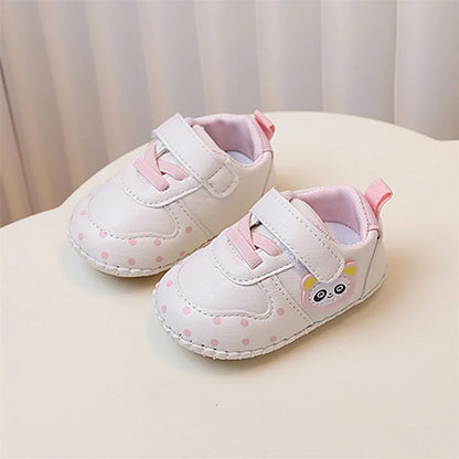 Baby Girls Synthetic Leather Flat Shoes Spring Autumn Anti-Slip Sole Cartoon Infant Shoes