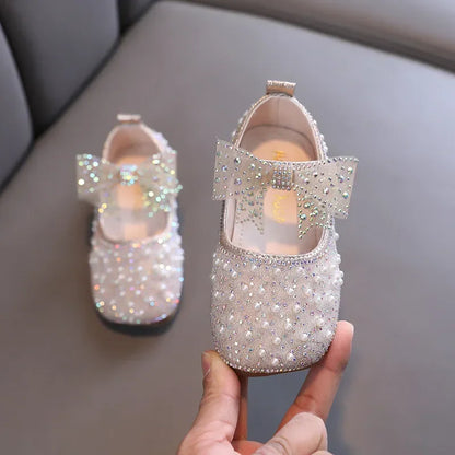 Fashion Children's Bow Rhinestone Sequin Kids Shoes Baby Party Student Flat Performance Shoes