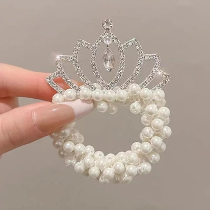 Fashion Pearl Crown Princess Cute Kids Hair Bands Elastic Rubber Bands