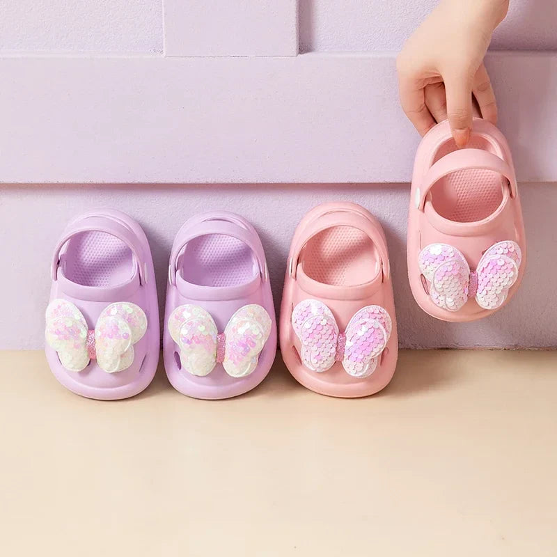 Girls Princess Style Wear Non-Slip Soft-Soled Crcs Fashion Bow Treasure Girls Bow-Toe Shoes
