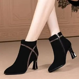 High heeled short boots for women in spring autumn new pointed fashion style versatile  simple high heels