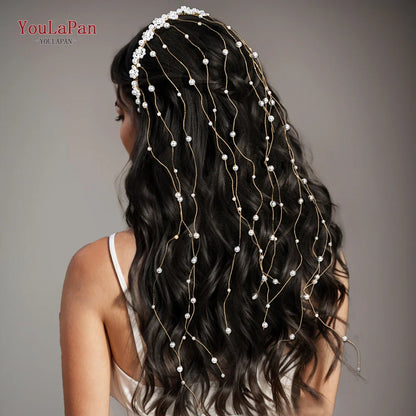 YouLaPan Pearls Tiara Wedding Headwear Handmade Beaded Tassels Headband for Bridal Woman Dress Jewelry Accessories HP610