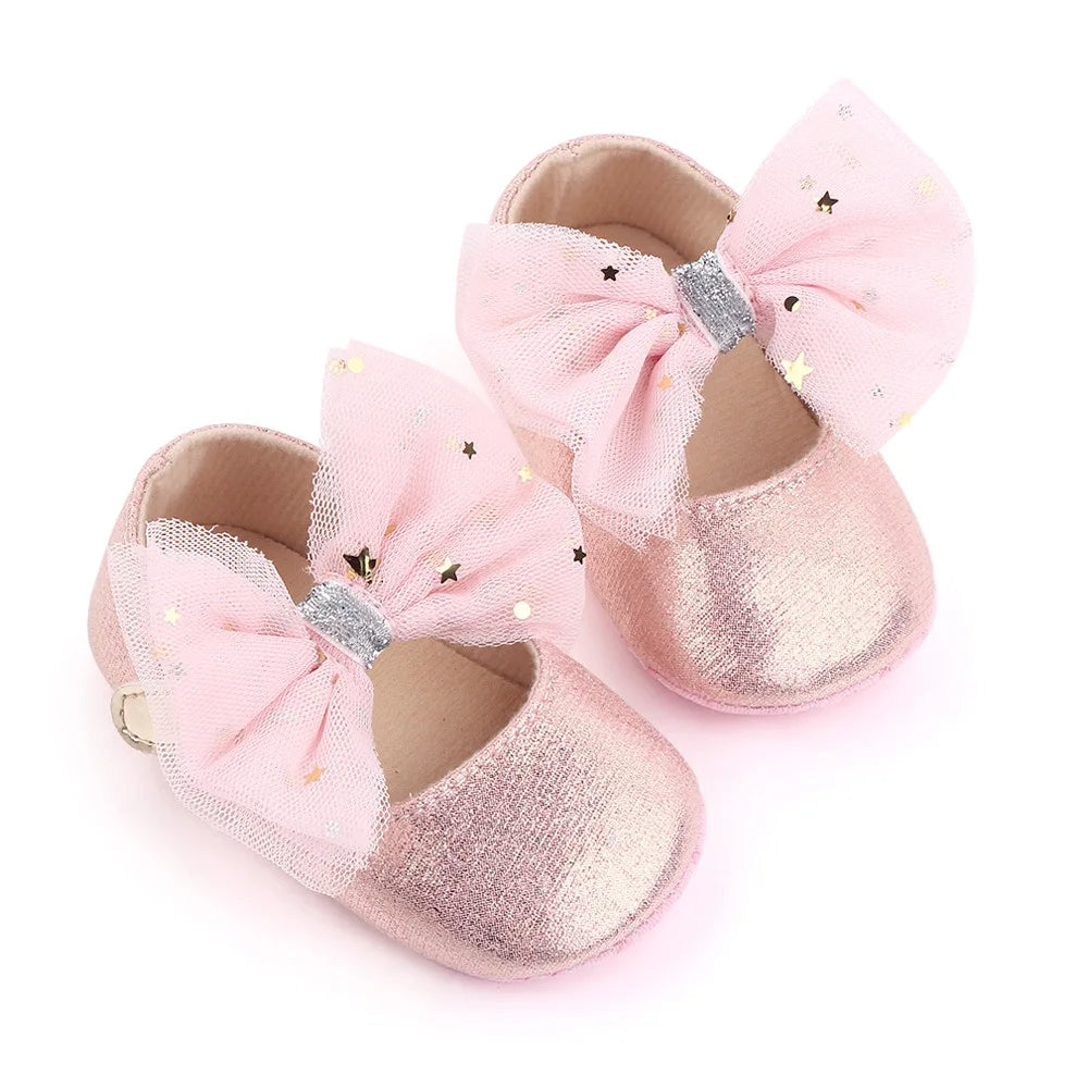 Spring and Autumn New Girl Baby Princess Shoes Mesh Bow 0-12 Months Baby Shoes Single Shoes Learning Walking Shoes