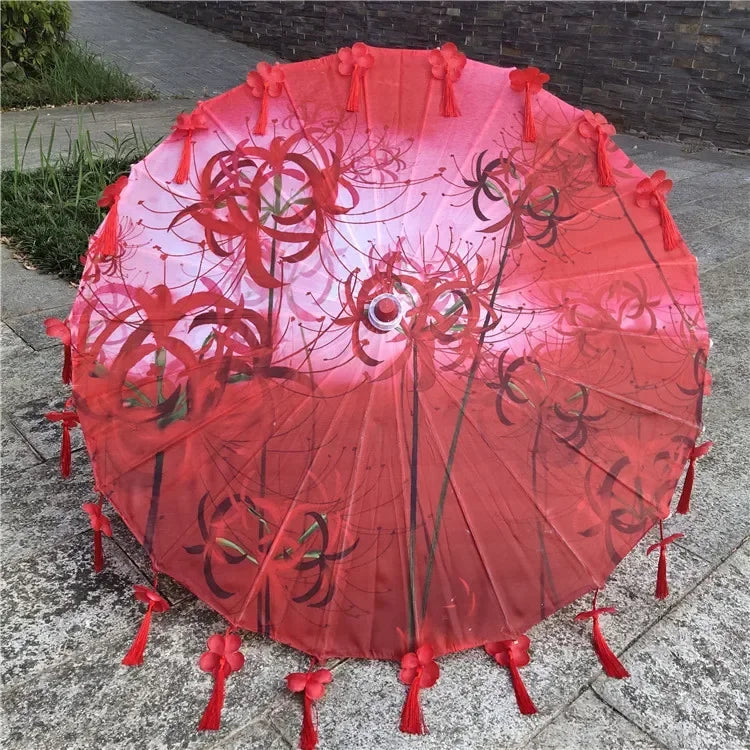 Women Umbrella Japanese Cherry Blossoms Tassel petal umbrella Chinese Style Oil Paper Umbrella