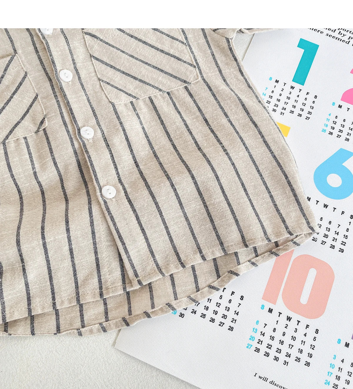 Set Children Unisex Summer New Style Cotton Stripe Pocket Shirt Polo Collar Shourts Fashion Casual Brief Versatile Korean