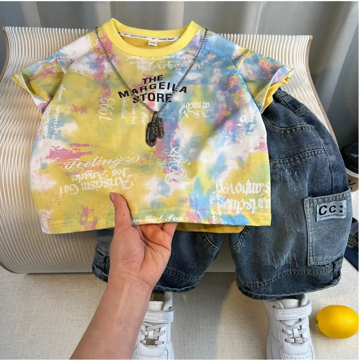 Korean Children's Summer Clothes Kids Set Outfits Boys 2025 Handsome Sleeveless&Short Sleeved T-shirt Denim Shorts 2-piece Set