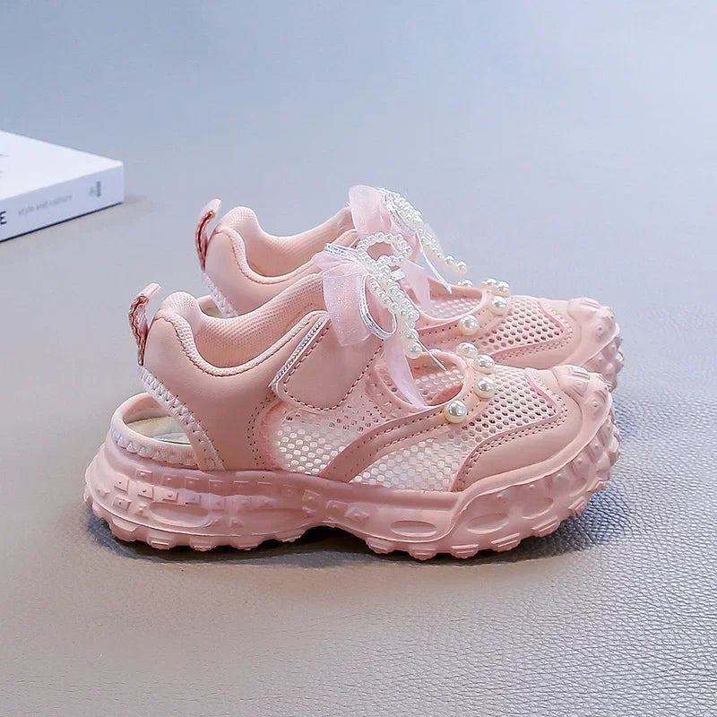 Summer Children School Running Sandals Sweet Breathable Girls Mesh Sports Sandals Non-slip Fashion Kids Princess Cut-outs Shoes
