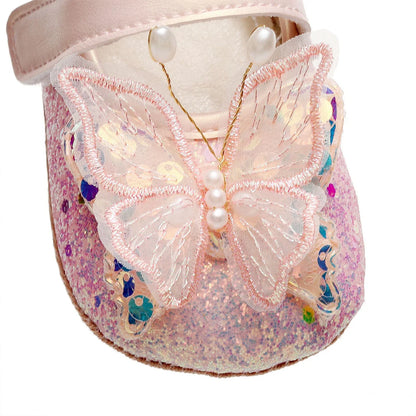 Shiny 3D Butterfly Princess Dress Shoes for Baby Girl Glitters Flats Non-Slip Crib Shoes Walking Shoes for Toddlers Infants