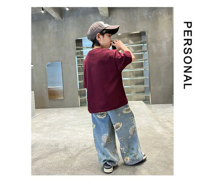 Boys' Summer Outfit Sets New Style Children's Short Sleeved T-shirt Long Pants Two-piece Suits Big Children's Stylish Sets