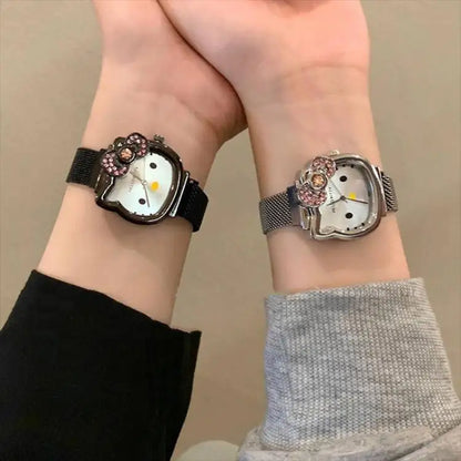 Hello Kitty Cartoon Watch Cute Student Fashion Watch Bow Decoration Quartz Wristwatch Girl Christmas Gift
