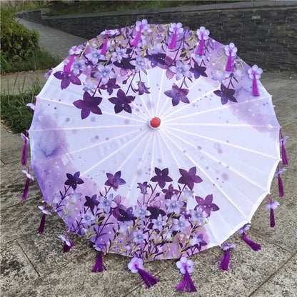 Women Umbrella Japanese Cherry Blossoms Tassel petal umbrella Chinese Style Oil Paper Umbrella