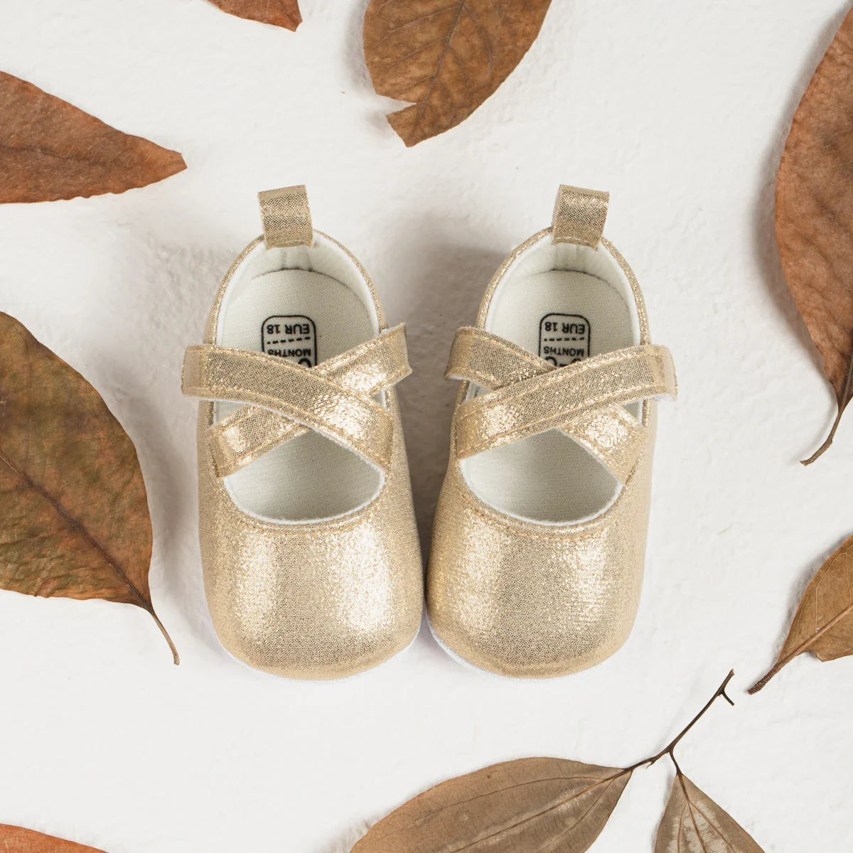 Gold Tie Cute Bow Flower Baby Princess Shoes Wedding Birthday Party Non-Slip Soft Sole Baby Toddler Shoes