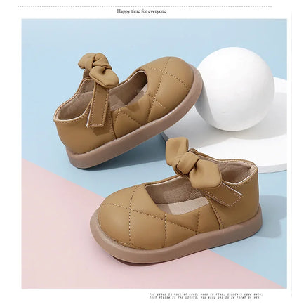 Children's Leather Shoes Non-slip Soft Bottom Kids Mary Jane Shoes Fashion Solid Color Bowknot Girls School Causal Single Shoes