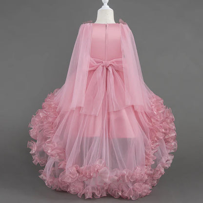 Girls White Pink Party Princess Dress Kids Girl Tailing Dresses for Wedding Birthday Ceremony Baby Girl Gown