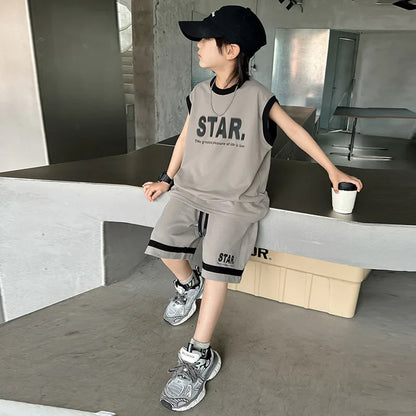 New Children's Sets Teenager Basketball Sportswear Top+Shorts 2Pcs Big Kids Clothing Outfits