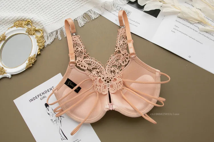 Sexy Woman Silky Underwear Comfortable Adjustable Bra Underwire Back Floral Embroidery Seamless Bra for Women Intimate Sleepwear